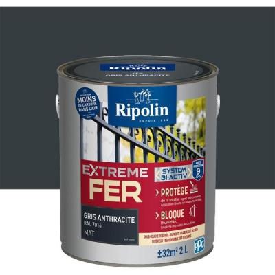 Ripolin - Peinture pour Fer Ext&eacute;rieur - Mat - 2L - Gris Anthracite Gris Anthracite