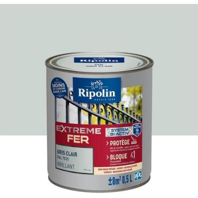 Peinture pour Fer Ext&eacute;rieur - Brillant - 0,5L - Gris Clair RAL 7035 - Ripolin - Gris Clair