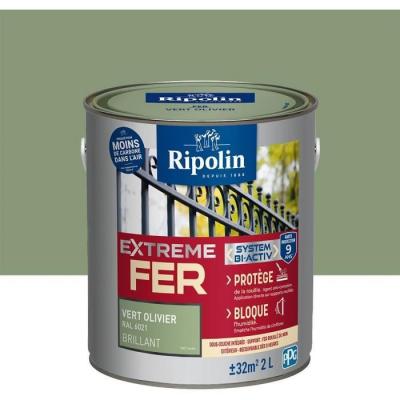 Peinture pour Fer Ext&eacute;rieur - Brillant - 2L - Vert Olivier ral 6021 - Ripolin