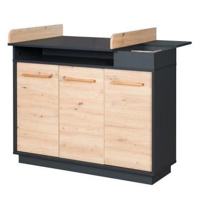 ROBA Commode &agrave; langer B&eacute;b&eacute; Lenn - Fermeture Douce - Anthracite / D&eacute;cor bois noir