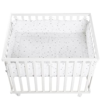 ROBA Parc B&eacute;b&eacute; 100x75 cm + Tour de parc ""Sternenzauber"" Imprim&eacute; &Eacute;toiles + 4 Roues - Bois blanc