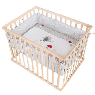 ROBA Parc B&eacute;b&eacute; 75 x 100 + Tapis de Parc ""Adam & Eule"" - Bois Massif Naturel