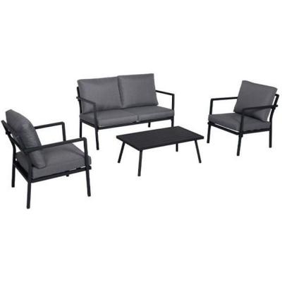 Salon de jardin bas en aluminium gris fonc&eacute; - 4 places