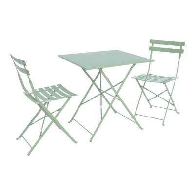 Salon De Jardin Bistrot Pliable - Emilia Carr&eacute; Vert De Gris - Table 70x70 Cm Avec Deux Chaises