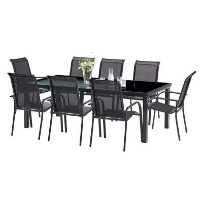 Salon De Jardin En Aluminium Et Verre Tremp&eacute; Black Edition Table Et 8 Fauteuils