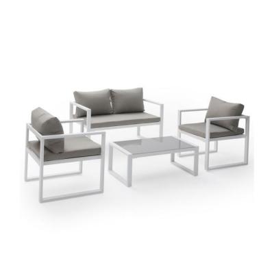 Salon de jardin ibiza en tissu gris 4 places - aluminium blanc - Gris