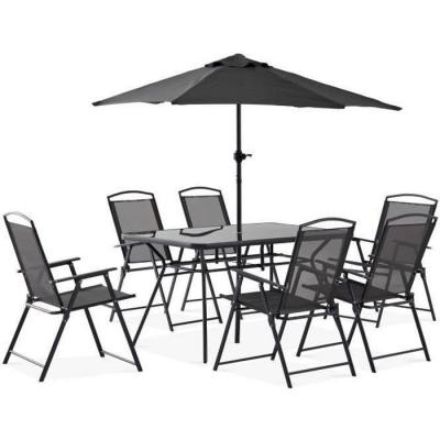 Salon de jardin 6 places et parasol 140 x 80 x 70 cm
