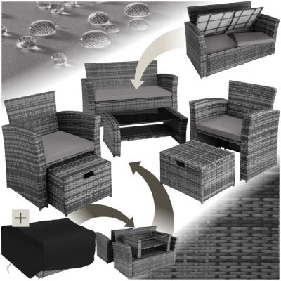 Salon De Jardin Modene 4 Places Avec Housse De Protection - Gris
