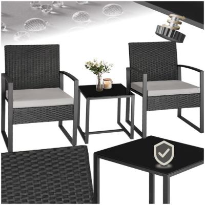 Ensemble de salon de jardin en rotin pour 2 personnes gris clair/noir