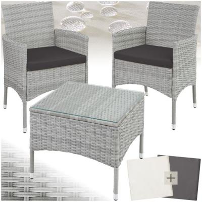 Salon de jardin LUCERNE 2 places avec 2 sets de housses - gris clair