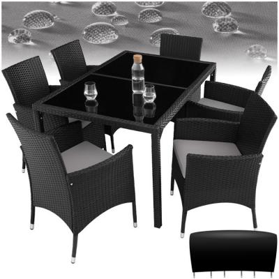 Salon de jardin 6 places avec housse de protection - noir/gris