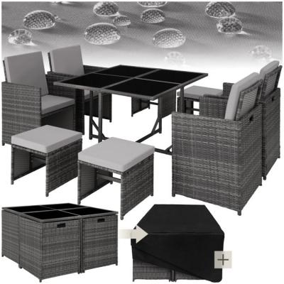 Salon de jardin BILBAO 8 places avec housse de protection - gris