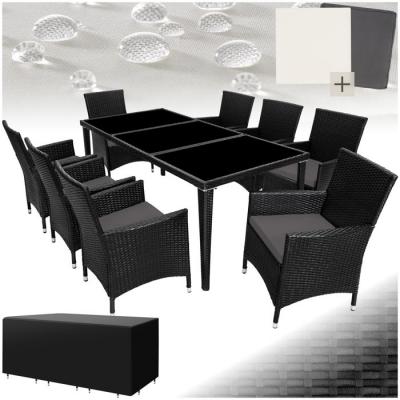 Salon de jardin MONACO 8 places avec 2 sets de housses + housse de protection - noir