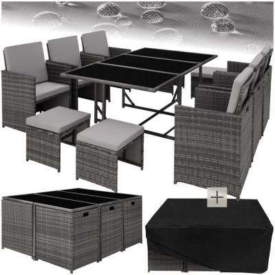 Salon de jardin MALAGA 10 places avec housse de protection - gris