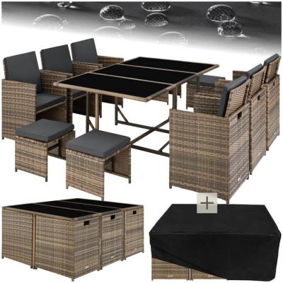 Salon de jardin MALAGA 10 places avec housse de protection marron