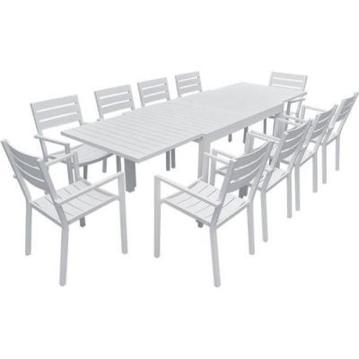 Salon de jardin table 132/264cm en aluminium blanc