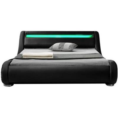 Cadre de lit pu noir avec led int&eacute;gr&eacute;es 140x190 cm seattle - Noir