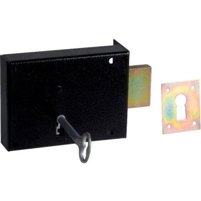 Serrure en applique noire droite Simple - Cl&eacute; L - Axe &agrave; 65 mm - S&eacute;rie 461 - DOM