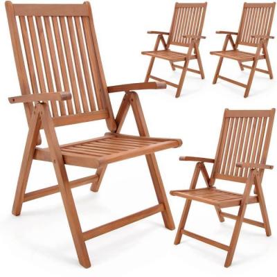 Set de 4 chaises pliantes en bois d'eucalyptus - DEUBA - Vanamo - Dossier r&eacute;glable - Marron