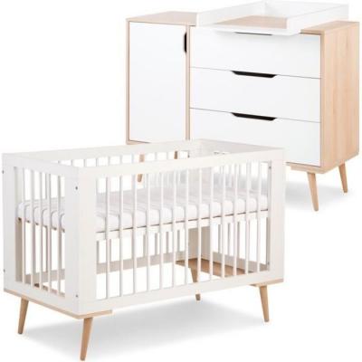 Sofie ensemble commode &agrave; langer et lit b&eacute;b&eacute; style scandinave 120x60 blanc
