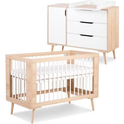 Sofie ensemble commode &agrave; langer et lit b&eacute;b&eacute; style scandinave 120x60 h&ecirc;tre