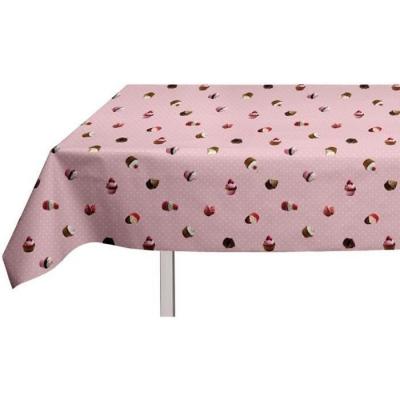 SOLEIL D'OCRE Nappe toile cir&eacute;e rectangulaire Cupcake 140x240 cm rose