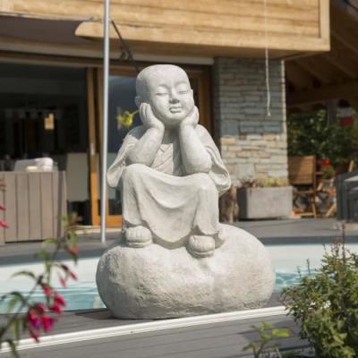 Wanda Collection - Statue moine shaolin pensif gris clair 80 cm - Gris