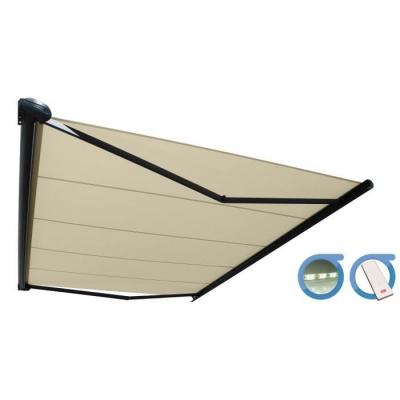 Store banne Coffre PROTECT 2 LED Gris 4.05x3.5m Motoris&eacute; + LED - Toile Ecrue