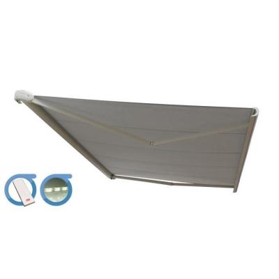 Store banne Coffre PROTECT 2 LED Blanc 4.05x3.5m Motoris&eacute; + LED - Toile Grise