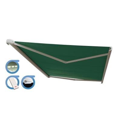 Store banne Coffre PROTECT 2 LED SMART Blanc 4.05x3.5m Motoris&eacute; + Capteur Vent + LED - Toile Vert