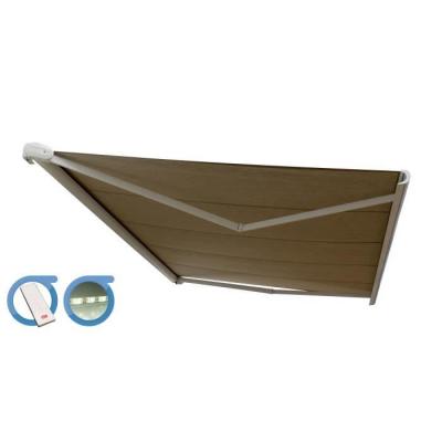 Store banne Coffre PROTECT 2 LED Blanc 5x3.5m Motoris&eacute; + LED - Toile Taupe