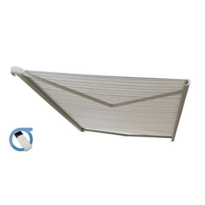 Store banne Coffre PROTECT 2 Blanc 5x3.5m Motoris&eacute; - Toile Grise Ray&eacute;e