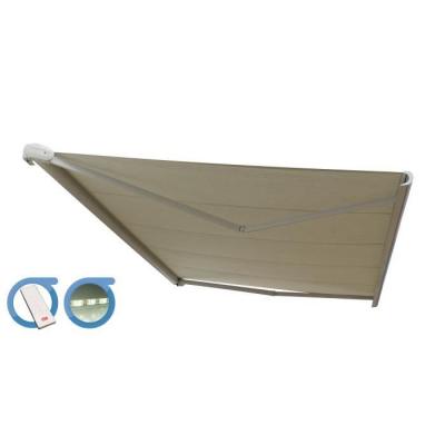 Store banne Coffre PROTECT 2 LED Blanc 6x3.5m Motoris&eacute; + LED - Toile Ecrue