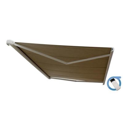 Store banne Coffre PROTECT 2 Blanc 6x3.5m Motoris&eacute; - Toile Taupe