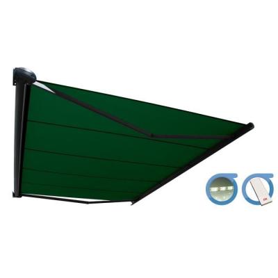 Store banne Coffre PROTECT 2 LED Gris 6x3.5m Motoris&eacute; + LED - Toile Verte