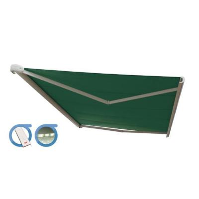 Store banne Coffre PROTECT 2 LED Blanc 6x3.5m Motoris&eacute; + LED - Toile Verte