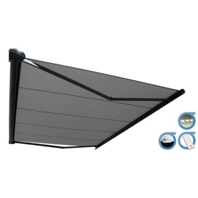 Store banne Coffre PROTECT 2 LED SMART Gris 6x3.5m Motoris&eacute; + Capteur Vent + LED - Toile Grise