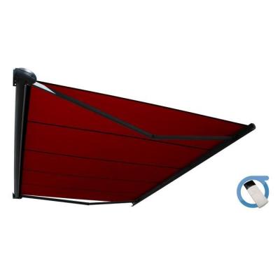 Store banne Coffre PROTECT 2 Gris 6x3.5m Motoris&eacute; - Toile Rouge