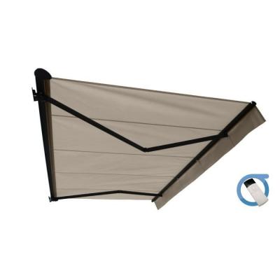 Store banne Semi-coffre COVER Gris Anthracite 4x3m Motoris&eacute; &agrave;&nbsp; t&eacute;l&eacute;commande - Toile Taupe 