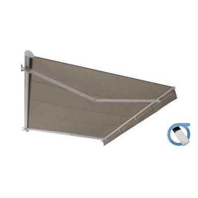 Store banne Semi-coffre COVER Blanc 5x3m Motoris&eacute; &agrave; t&eacute;l&eacute;commande - Toile Taupe