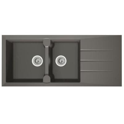Stradour - Evier cuisine a encastrer 2 bacs + 1 &eacute;gouttoir Aloa - R&eacute;sine - 116 x 50 cm - Gris b&eacute;ton