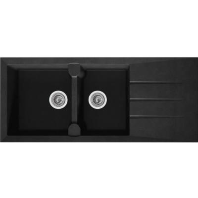 STRADOUR Evier cuisine a encastrer 2 bacs + 1 &eacute;gouttoir Aloa - R&eacute;sine - 116 x 50 cm - Noir