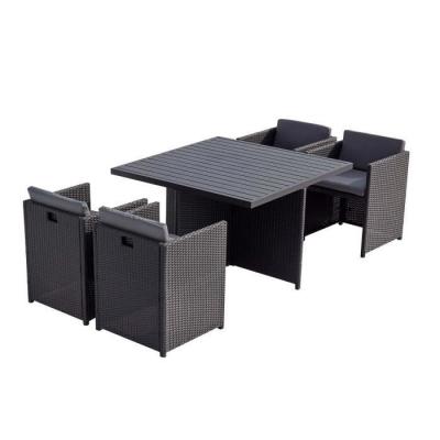 Table et chaises 4 places encastrables alu et r&eacute;sin noir/gris
