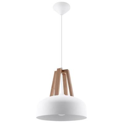 Suspension casco acier/bois/plastique blanc/bois naturel 1 ampoule