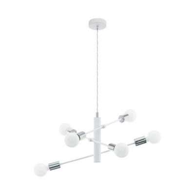 Gradoli plafonnier suspendu &agrave; 6 lampes &agrave; bras multiples blanc, chrome