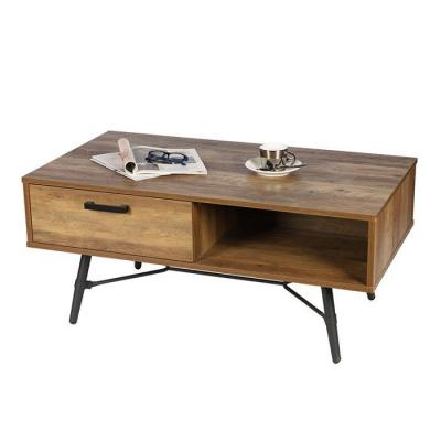 Table basse design bois et m&eacute;tal Hampton - L. 110 x H. 49 cm - Noir