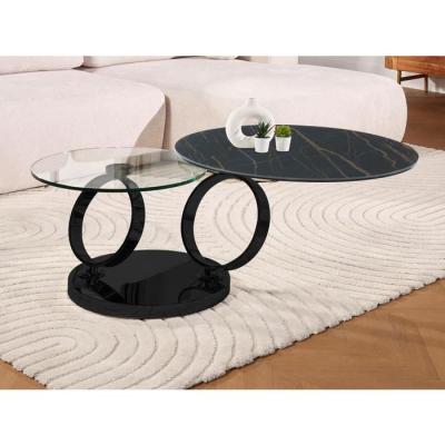 Table basse avec plateaux pivotants JOLINE - C&eacute;ramique effet marbre & verre tremp&eacute; - Noir