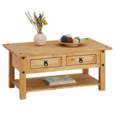 Table basse en pin SALSA style mexicain, avec 2 tiroirs