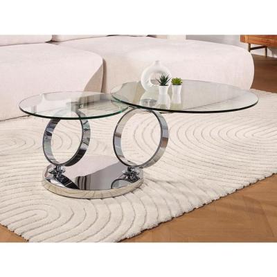 Table Basse avec Plateaux pivotants Joline - Verre tremp&eacute; & m&eacute;tal