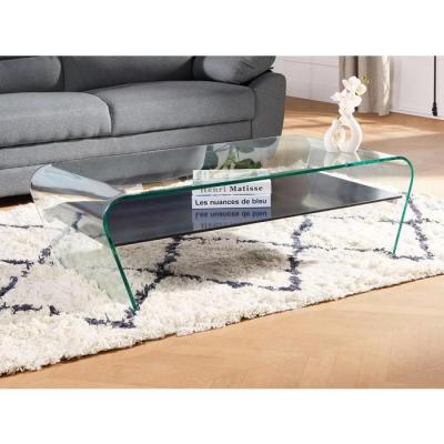 Table basse - Verre tremp&eacute; - Tablette noire laqu&eacute;e - KELLY